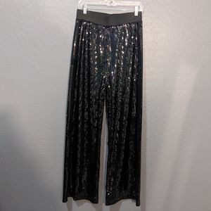 Sequin iridescent black pants with elastic waist